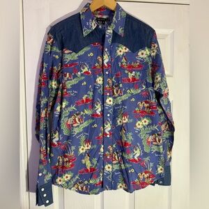 Tin Haul Blue and Red Floral Shirt